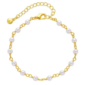 White Pearl & 18K Gold-Plated Round Station Anklet