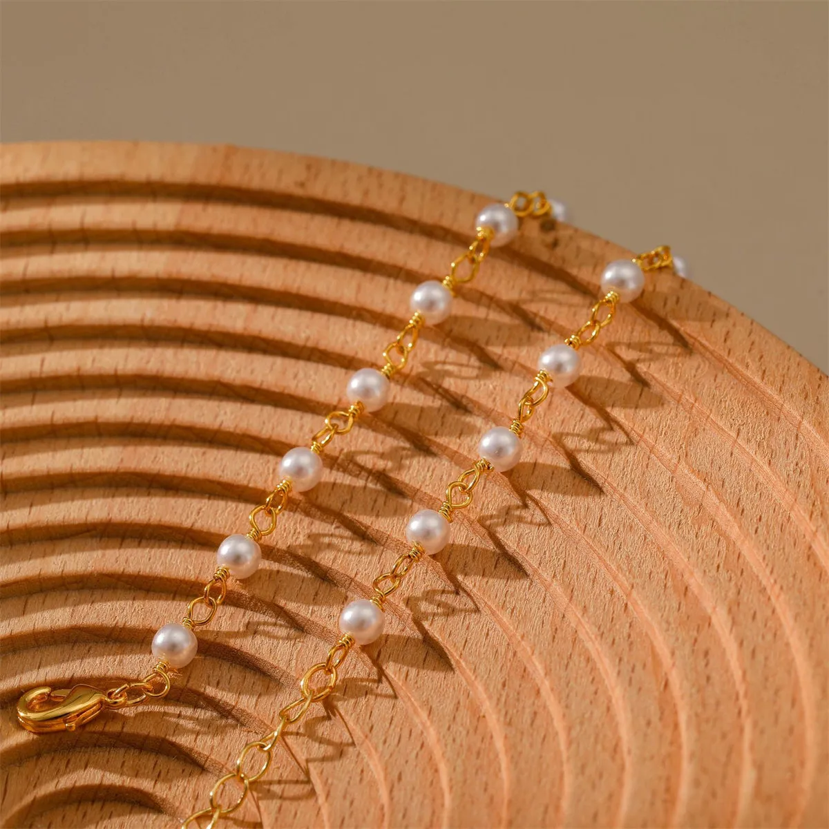 White Pearl & 18K Gold-Plated Round Station Anklet