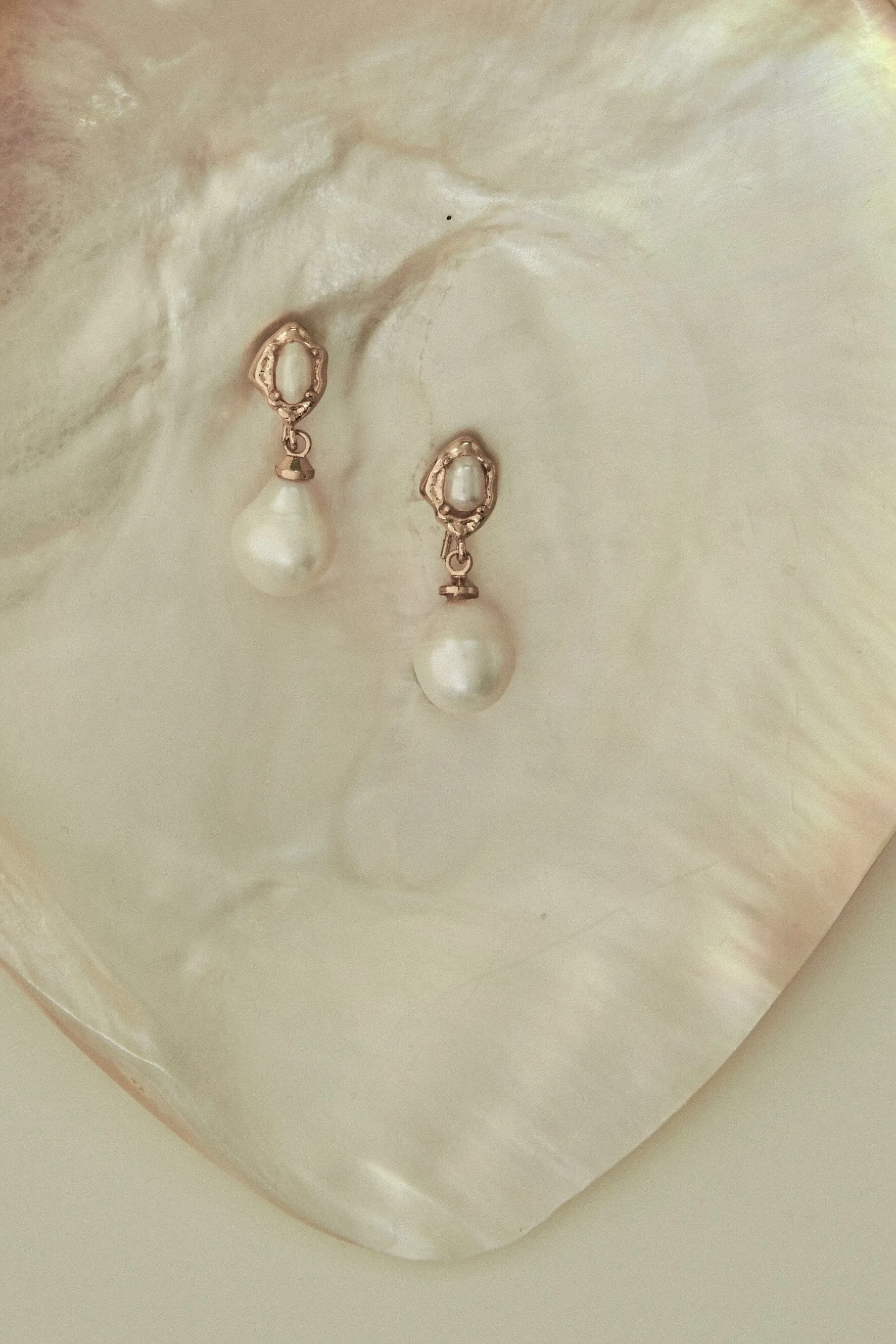 White Pearl Gold Drop Earrings