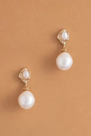 White Pearl Gold Drop Earrings