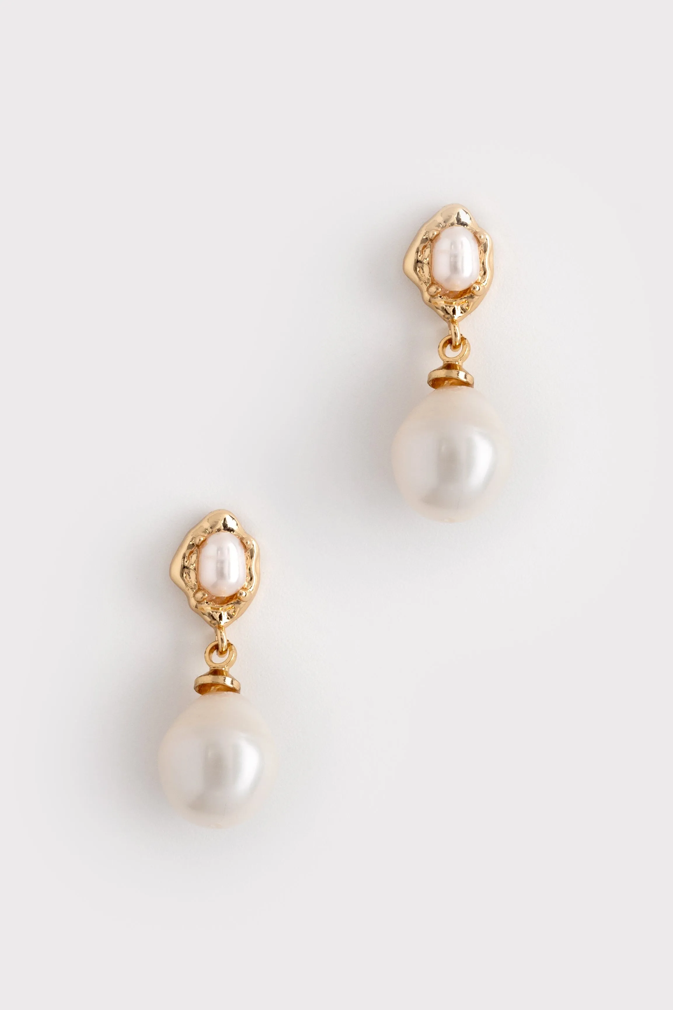 White Pearl Gold Drop Earrings