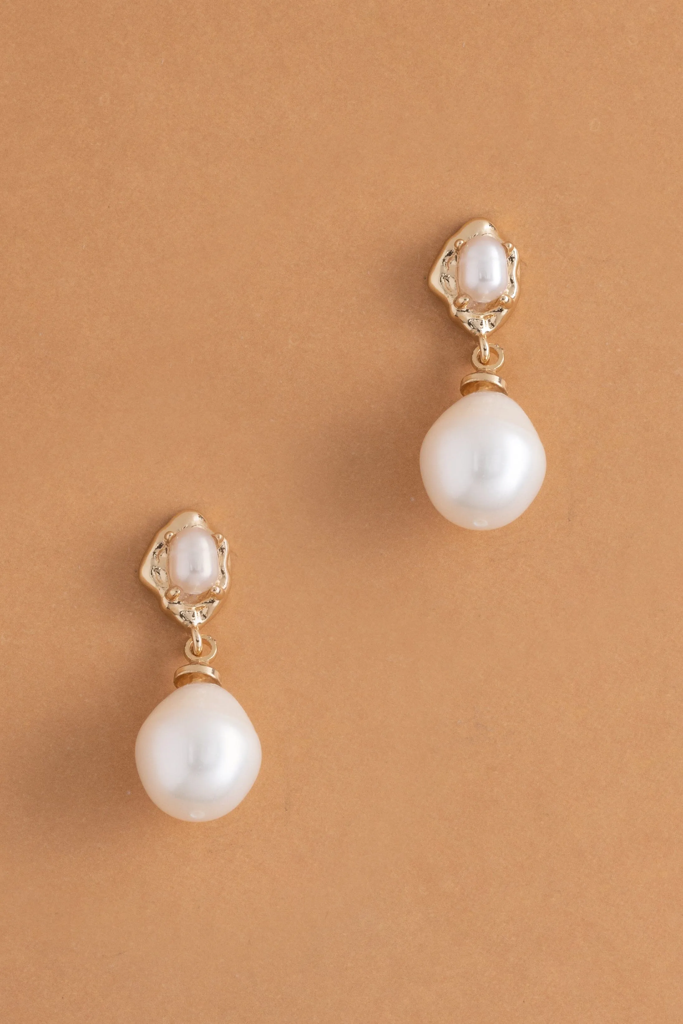 White Pearl Gold Drop Earrings