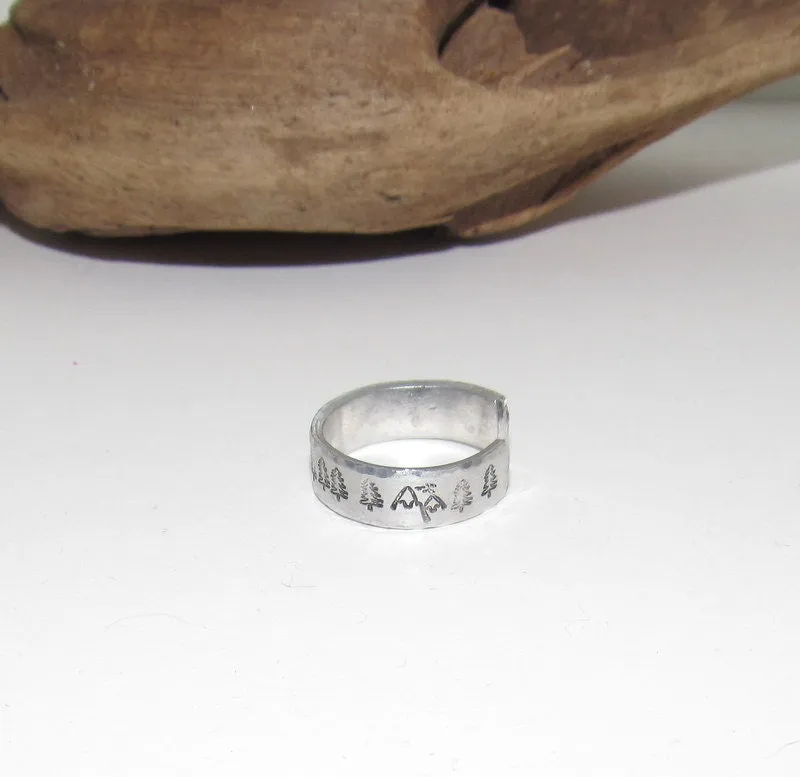 Wolf ring ,mountain ring, Personalized Adjustable stamped ring, turtle lover stamped jewelry, boho beachring