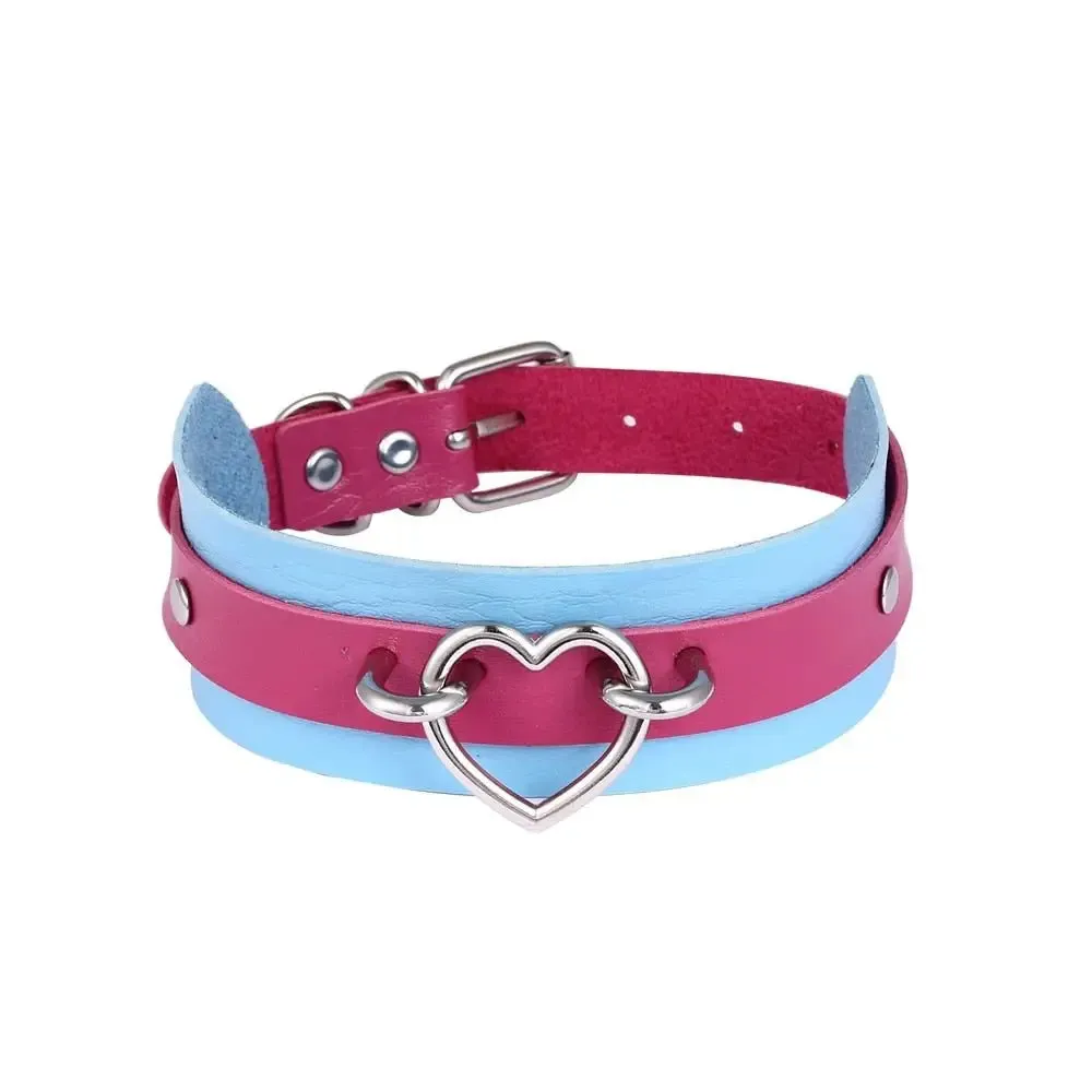 Y2K Alt Punk Choker Necklace with Two-Tone Heart Pendant