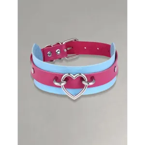 Y2K Alt Punk Choker Necklace with Two-Tone Heart Pendant