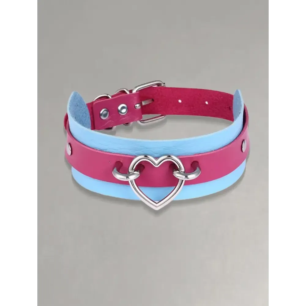 Y2K Alt Punk Choker Necklace with Two-Tone Heart Pendant