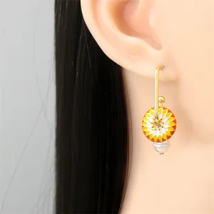 Yellow Enamel & Pearl 18K Gold-Plated Lotus Drop Earrings