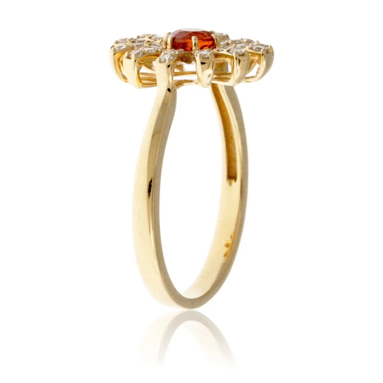 Yellow Gold Sun Style Ring with Diamond and Orange Sapphire