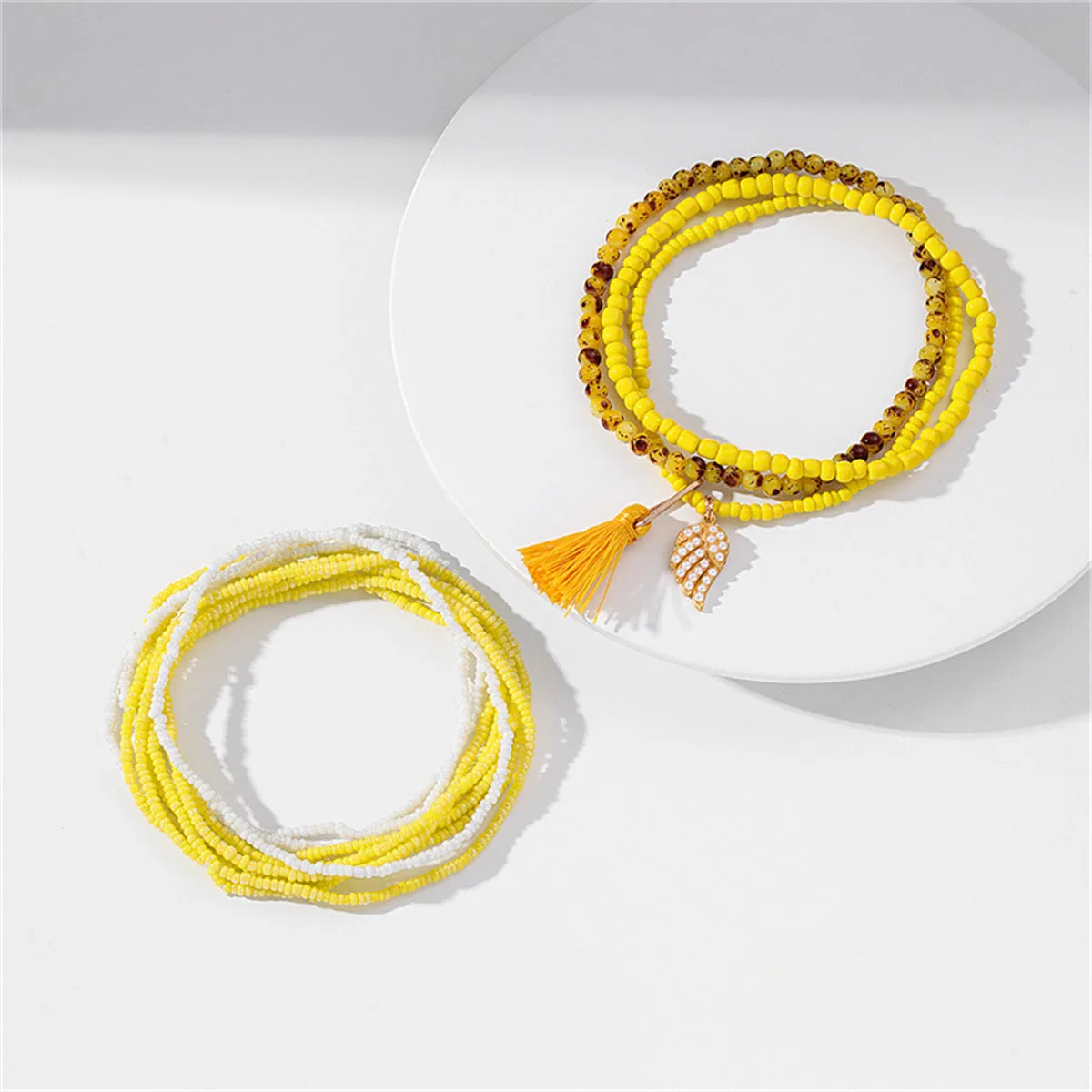 Yellow Howlite & Quartz 18K Gold-Plated Tassel Stretch Anklet