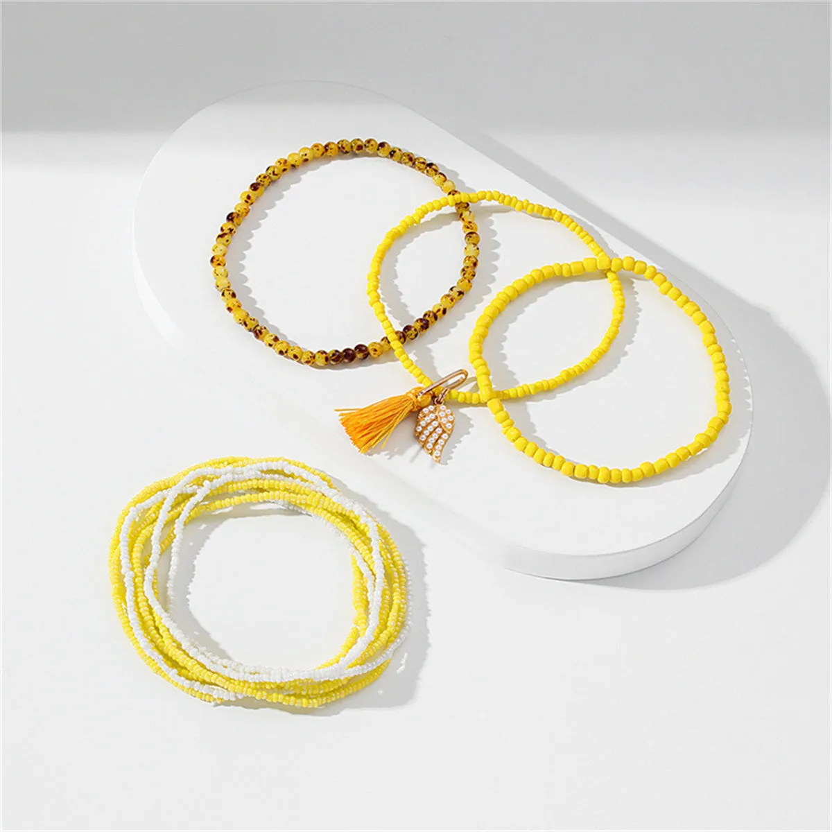 Yellow Howlite & Quartz 18K Gold-Plated Tassel Stretch Anklet