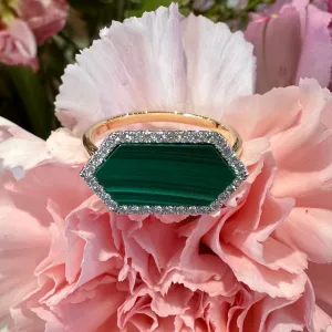 Zeghani Malachite Diamond 14K Yellow Gold Ring ZR2620